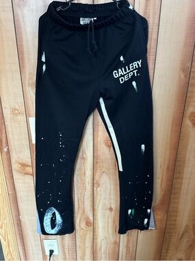 Gallery Dept Black Paint-Splatter Joggers with Side Stripe